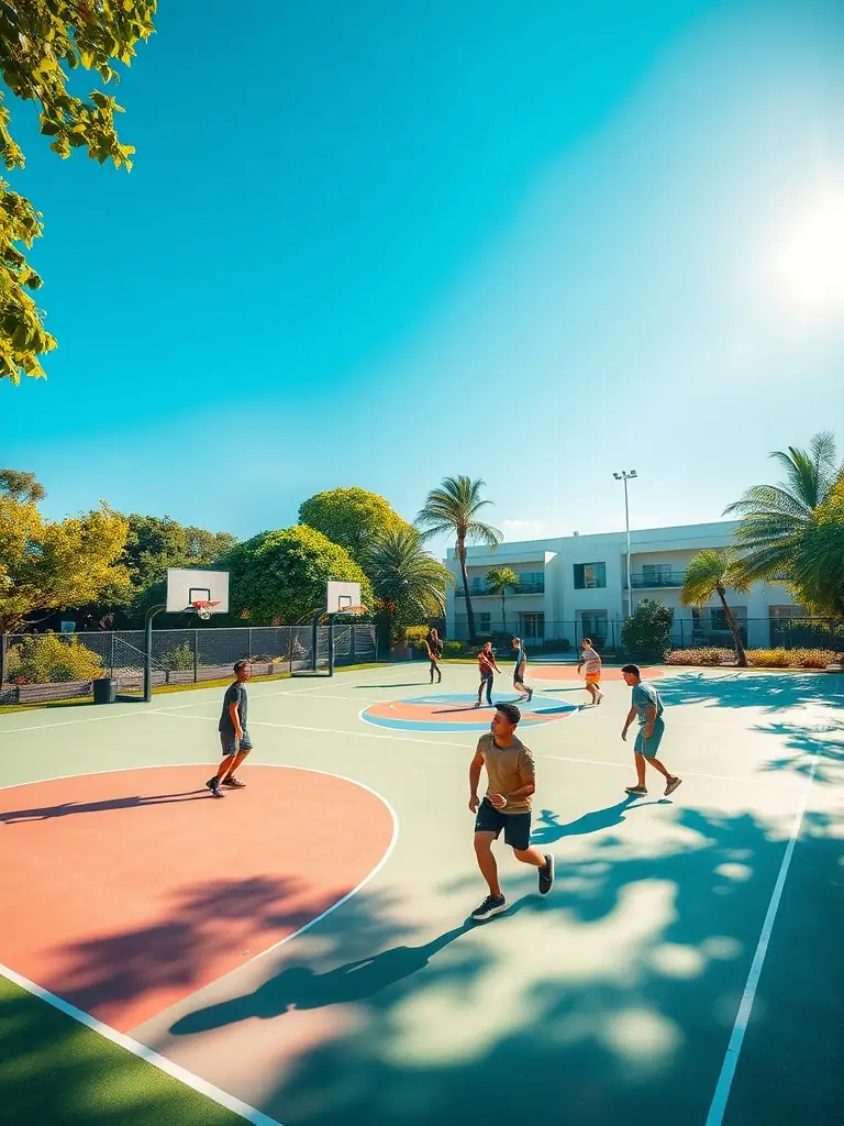 A photo of a community engagement event organized by USV BASKET, showing players and community members interacting and enjoying basketball-related activities.